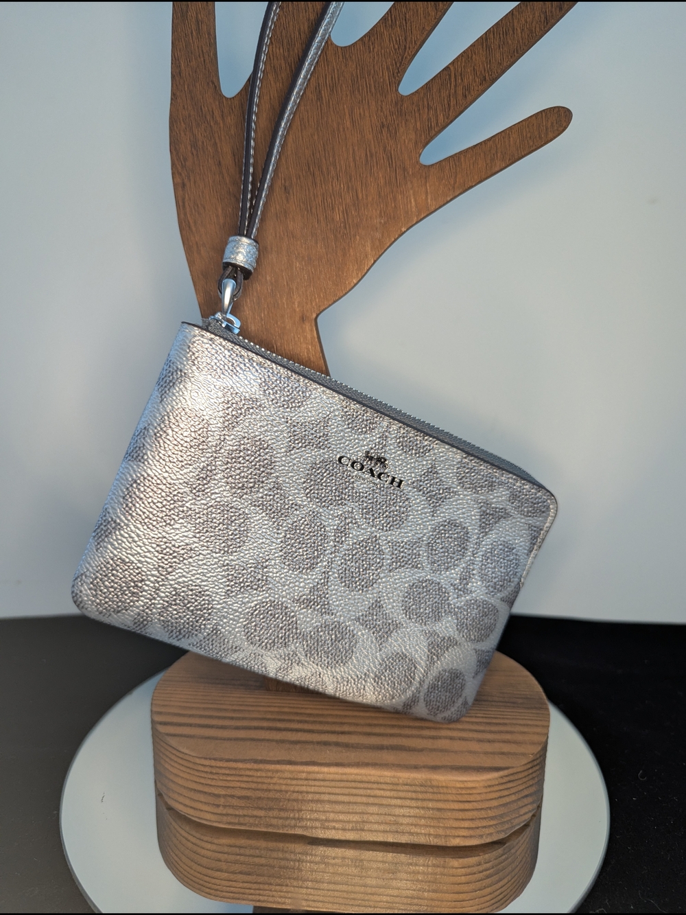 Coach Silver Signature Metallic Wristlet